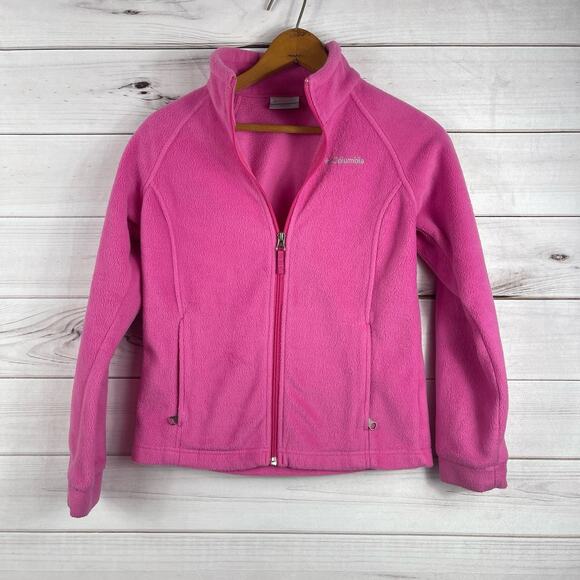 Columbia Pink Fleece Zip Up Jacket Size M 10/12‎ Girls - Picture 1 of 7